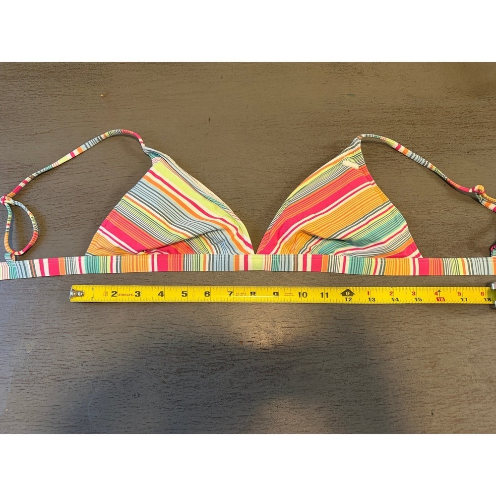 Roxy Womens Striped Triangle Bikini Top Multi Color Pink Orange Teal Size Large